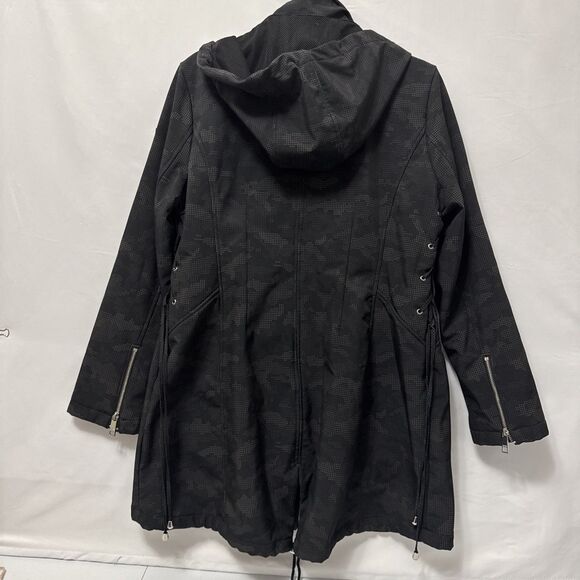 GUESS Women’s Hooded Coat Zip Front Black Pattern Size XL - Picture 11 of 13